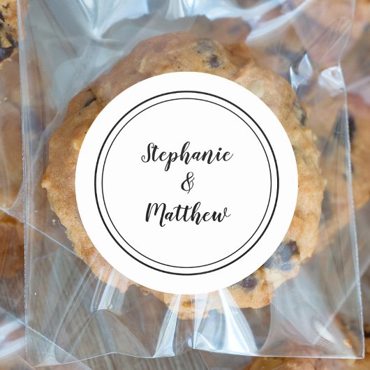 ミニマル白黒結婚の新郎新婦のお願い ラウンドシール