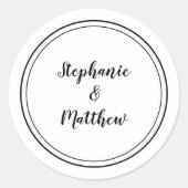 ミニマル白黒結婚の新郎新婦のお願い ラウンドシール (正面)