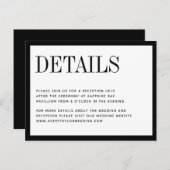 ミニマル白黒結婚の詳細カード インビテーションポストカード (正面/裏面)