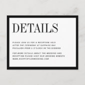 ミニマル白黒結婚の詳細カード インビテーションポストカード (正面)