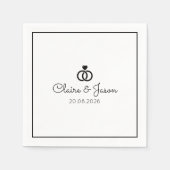 ミニマル白黒結婚の連動リングや輪 スタンダードカクテルナプキン (正面)