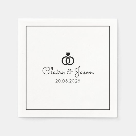 ミニマル白黒結婚の連動リングや輪 スタンダードカクテルナプキン (正面)