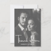 ミニマル白黒結婚スクリプトの写真 サンキューカード (正面)