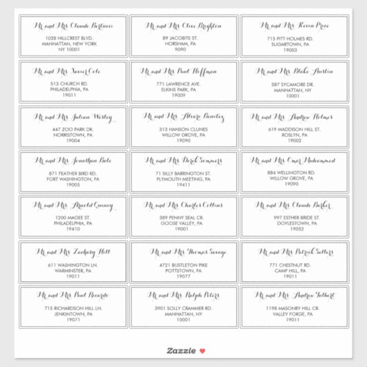 ミニマル白黒結婚ズゲスト住所 シール (シート)