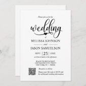 ミニマル白黒結婚ハート | QRコード 招待状 (正面/裏面)