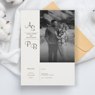 ミニマル白黒結婚写真 招待状