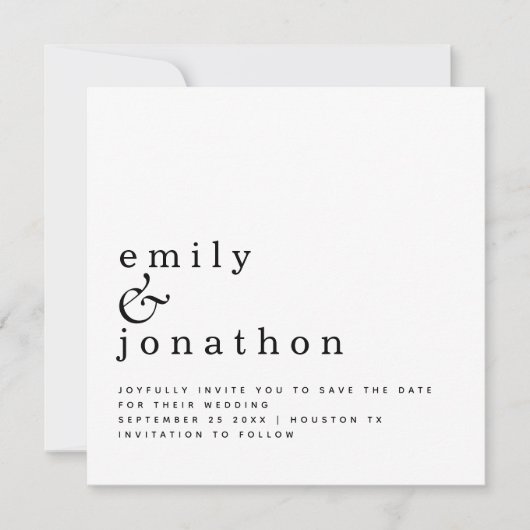 ミニマル白黒結婚式の日付を保存 セーブザデート (正面)