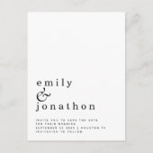 ミニマル白黒結婚式の日付を保存 案内ポストカード (正面)