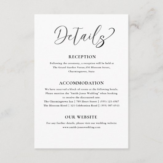 ミニマル白黒結婚詳細 エンクロージャーカード (正面)