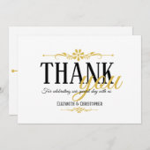 ミニマル白黒結婚金ゴールドのサンキューカード サンキューカード (正面/裏面)