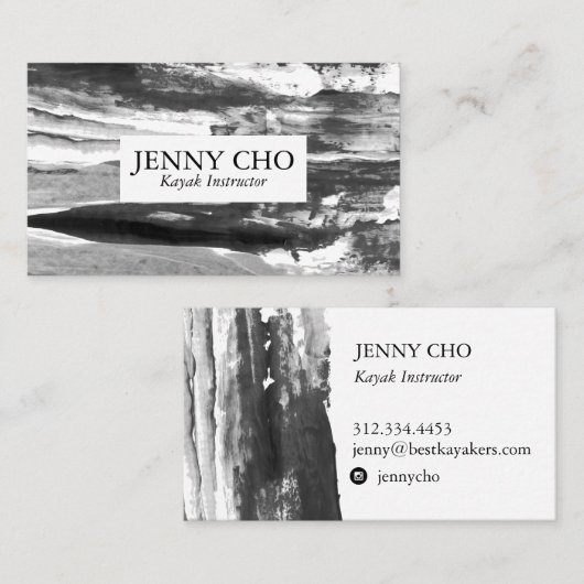 ミニマル白黒絵を描ストライプ 名刺 (正面/裏面)