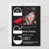 ミニマル白黒赤の卒業写真 案内状 (正面)