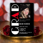 ミニマル白黒赤の卒業写真 案内状