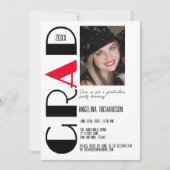 ミニマル白黒赤の卒業写真 案内状 (正面)