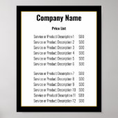 ミニマル白黒金ゴールドテンプレート価格表 ポスター (正面)