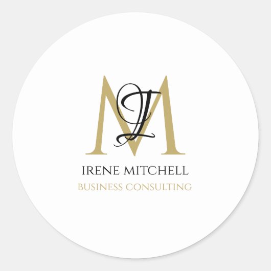 ミニマル白黒金ゴールドモノグラム名 ラウンドシール (正面)