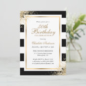 ミニマル白黒金ゴールド紙吹雪50誕生日 招待状 (スタンド正面)