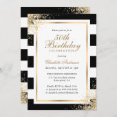 ミニマル白黒金ゴールド紙吹雪50誕生日 招待状 (正面/裏面)