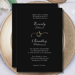 ミニマル白黒金ゴールドQRコードフォト結婚ズ 招待状