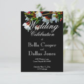 ミニマル白黒開花さくらんぼ咲 招待状 (スタンド正面)