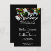 ミニマル白黒開花さくらんぼ咲 招待状 (正面/裏面)