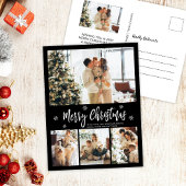 ミニマル白黒4フォトコラージクリスマス ポストカード
