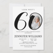 ミニマル白黒60歳の誕生日の写真 招待状 (正面)