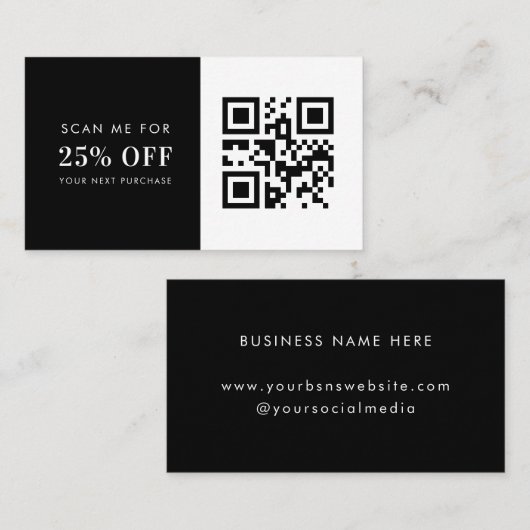 ミニマル白黒QRコード小規模企業 割引カード (正面/裏面)