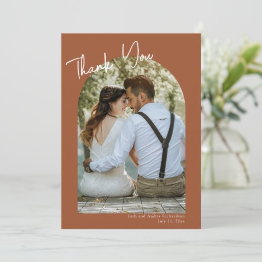 ミニマル砂漠テーマテラコッタサンキューカード 招待状 (スタンド正面)