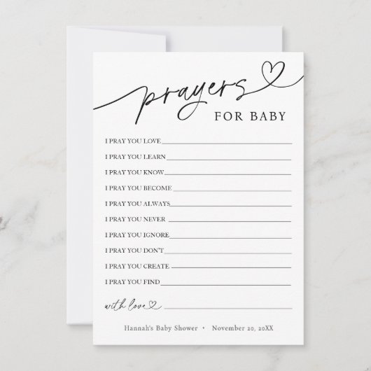 ミニマル祈りの言葉とウィッシュのベビーカード 招待状 (正面)