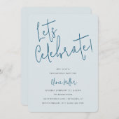 ミニマル祝スのスクリプト、ブルー誕生日 招待状 (正面/裏面)