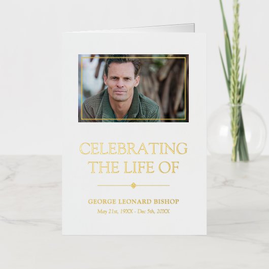 ミニマル祝主義ホワイトの生活葬儀プログラム 箔グリーティングカード (正面)