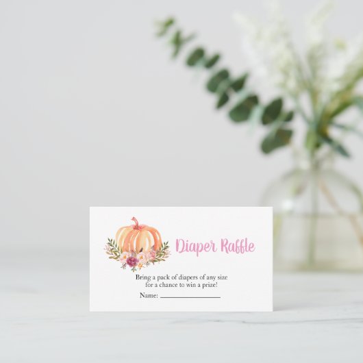 ミニマル秋カボチャ赤ちゃんシャワーおむつラッフル 名刺 (スタンド正面)