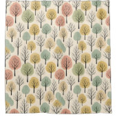 ミニマル秋ツリーパターンパステルオータムフォレスト シャワーカーテン (正面)