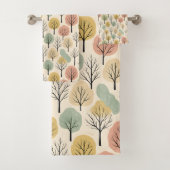 ミニマル秋ツリーパターンパステルオータムフォレスト バスタオルセット (インサイチュ)