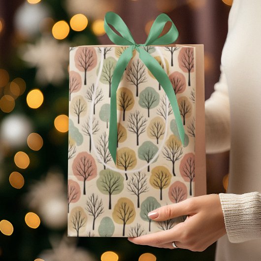 ミニマル秋ツリーパターンパステルオータムフォレスト ミディアムペーパーバッグ