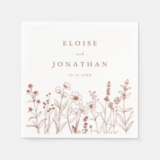 ミニマル秋テラコッタワイルドフラワーボホ結婚ズ スタンダードカクテルナプキン (正面)