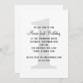 ミニマル第一誕生日 男女兼用 招待状 (正面/裏面)