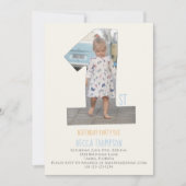 ミニマル第1誕生日シンプル可愛いドット写真 招待状 (正面)