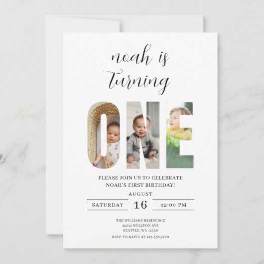 ミニマル第1誕生日写真 招待状 (正面)