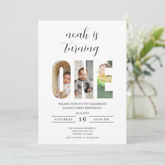 ミニマル第1誕生日写真 招待状 (スタンド正面)