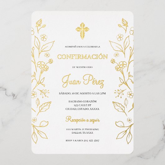 ミニマル箔金ゴールドスペインの確認 箔招待状 (正面)