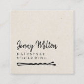 ミニマル紙ベージュダークグレーヘアボビーピン スクエア名刺 (正面)