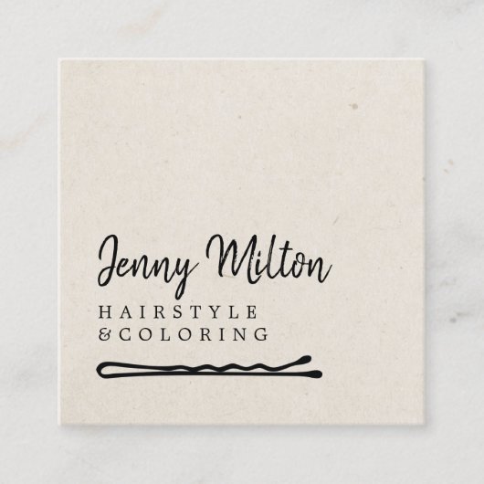 ミニマル紙ベージュダークグレーヘアボビーピン スクエア名刺 (正面)