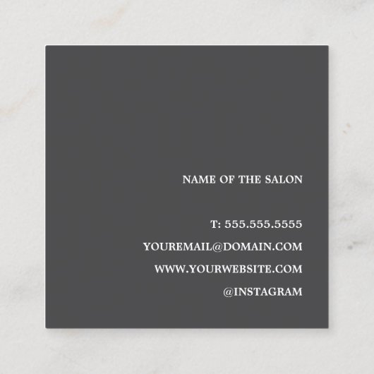 ミニマル紙ベージュダークグレーヘアボビーピン スクエア名刺 (裏面)