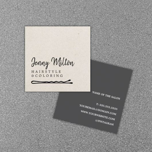 ミニマル紙ベージュダークグレーヘアボビーピン スクエア名刺