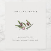 ミニマル素朴オリーブの枝結婚の感謝してい葉 ワインラベル (シングルラベル)