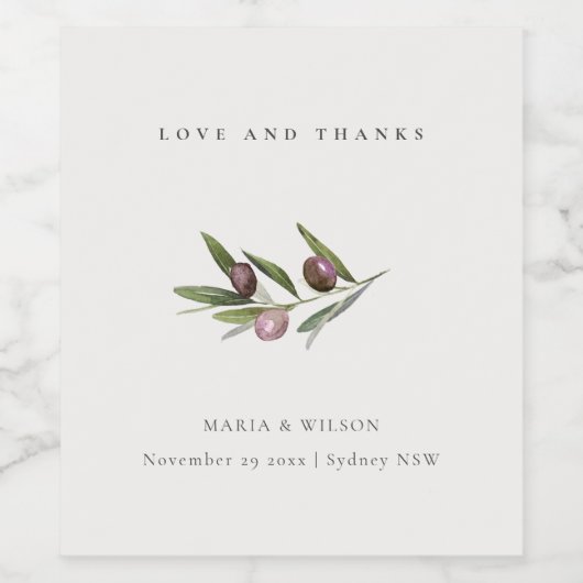 ミニマル素朴オリーブの枝結婚の感謝してい葉 ワインラベル (シングルラベル)