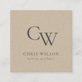 ミニマル素朴シンプルクラフトモノグラムイニシャル スクエア名刺 (正面)