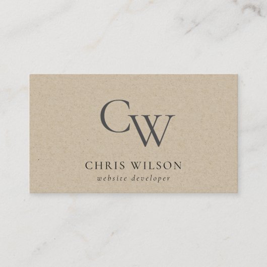 ミニマル素朴シンプルクラフトモノグラムイニシャル 名刺 (正面)